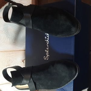 Womens cute black leather open back ankle boot, worn twice.